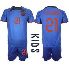 Netherlands Frenkie de Jong #21 Replica Away Stadium Kit for Kids World Cup 2022 Short Sleeve (+ pants)